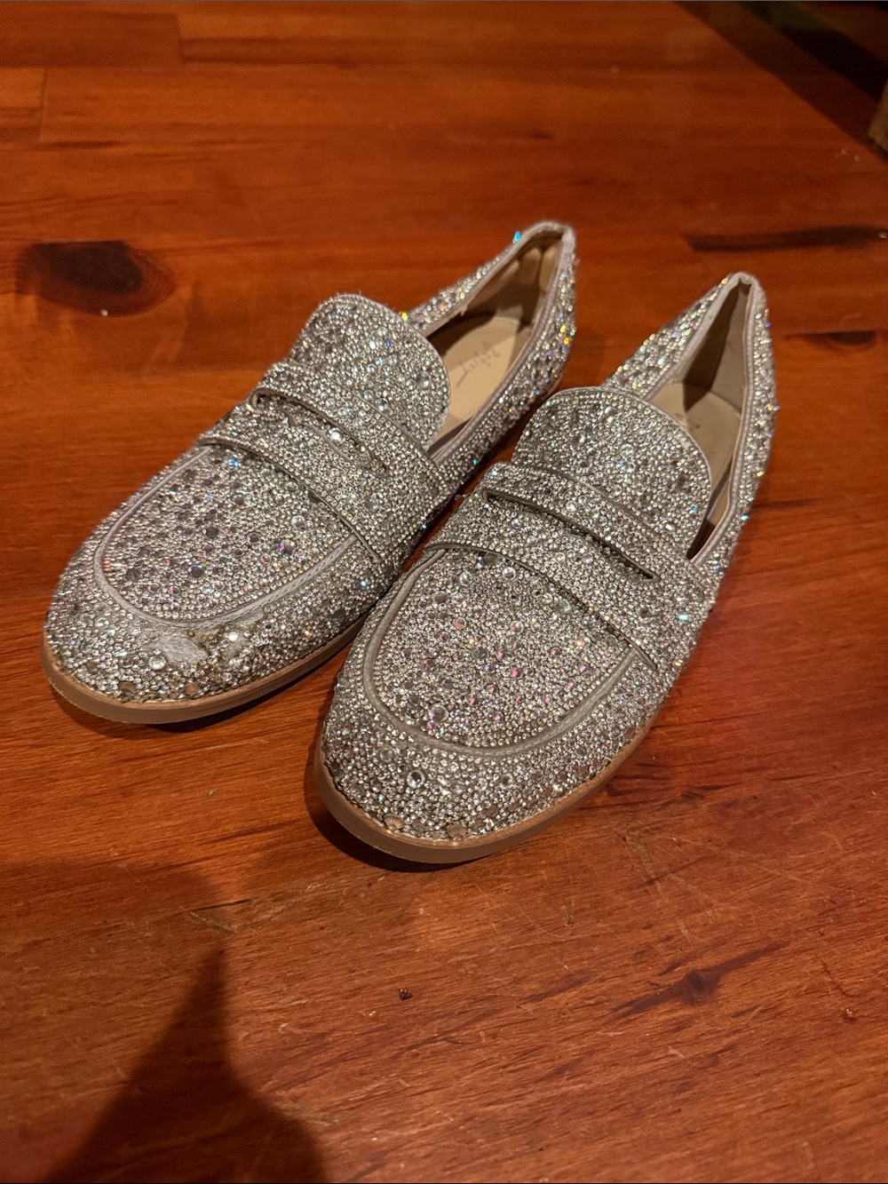 Betsey Johnson Silver Crystal Loafers size 10